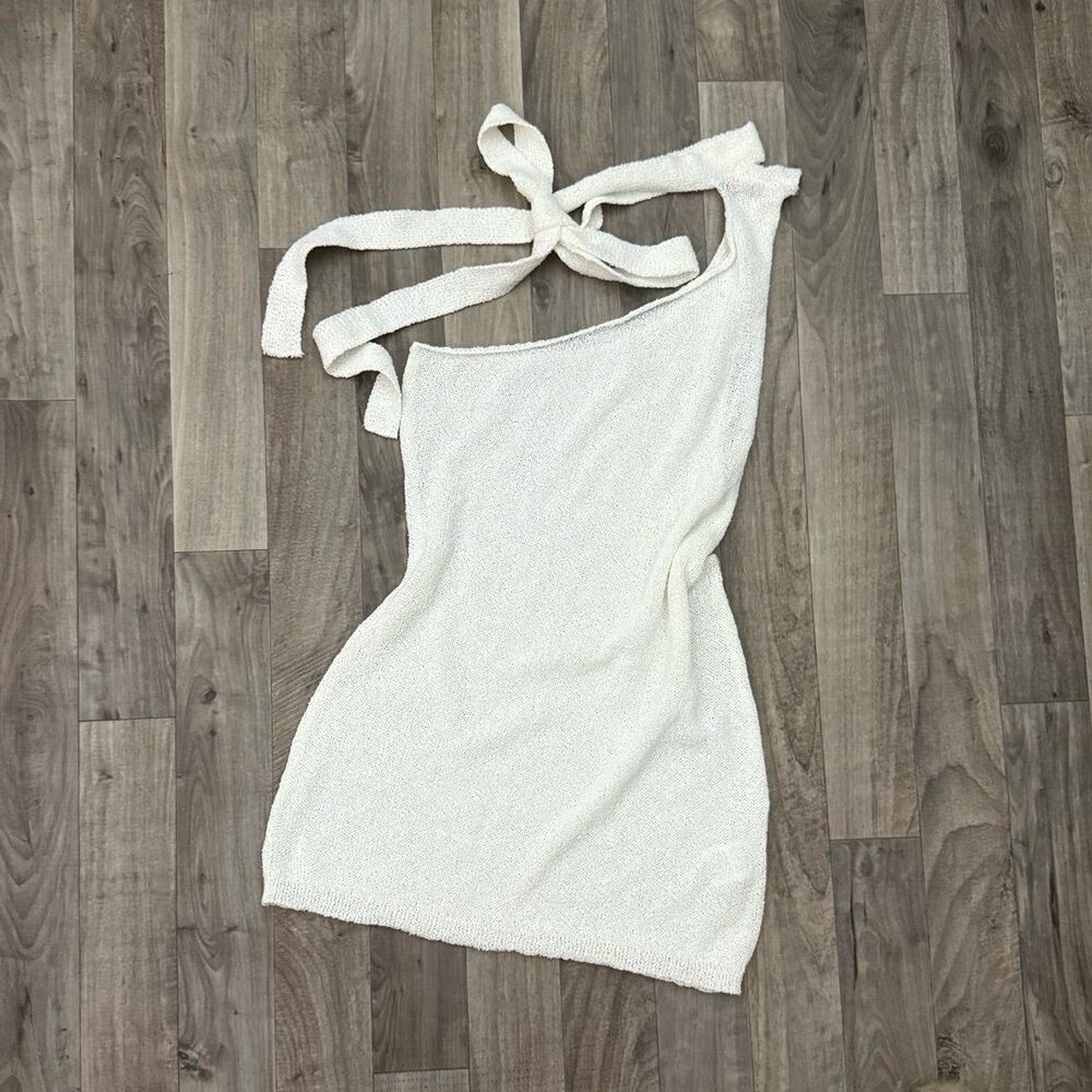 Sheer knit one shoulder bodycon coverup dress